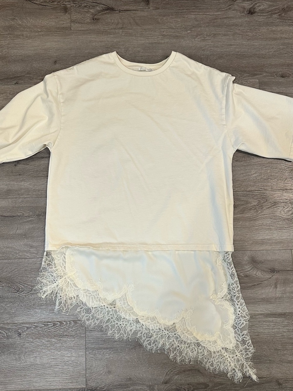 Zara Cream Long Sleeve Sweatshirt with Lace Hem